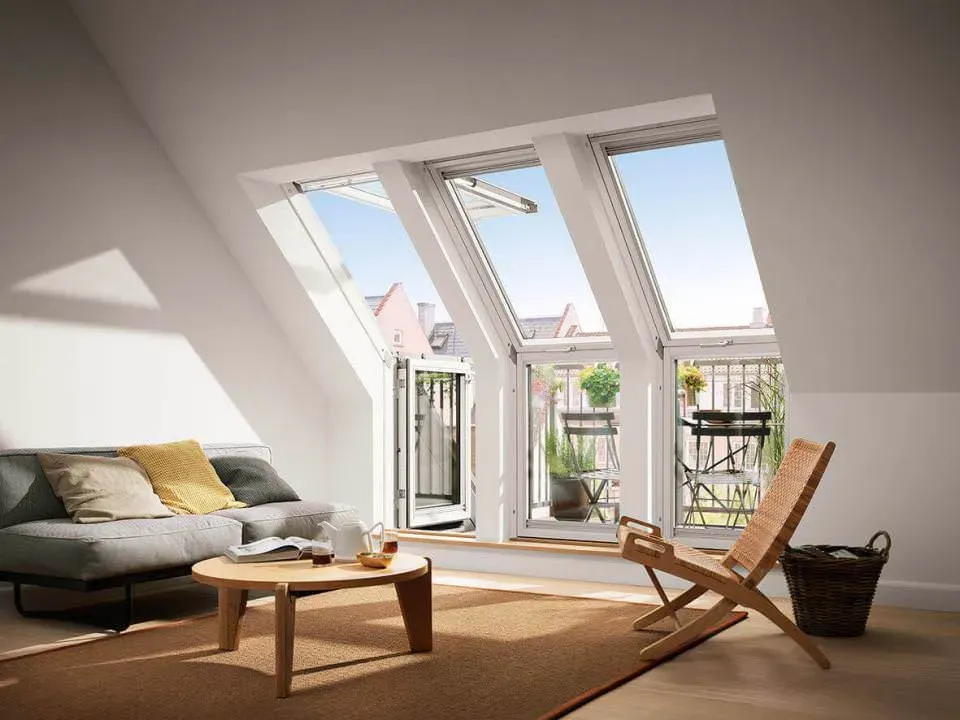 VELUX Dachterrasse Oberelement m. Klapp-Schwing-Flügel GEL   M08 3065 klar lack EN. PLUS  Alu  78x136 Uw-Wert: 1,0
