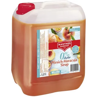 Mautner Markhof Sirup Pfirsich-Maracuja 0 % Zucker – 5 L Gastro-Flasche – zuckerfreier Sirup für Großküchen & Events