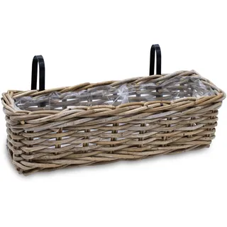 Spetebo Rattan Balkonkasten Natur - 44 x 17 cm - Weide Pflanzkorb mit Halterung - Balkon Garten Blumenkasten Pflanztopf Blumenkorb zum Einhängen an Geländer