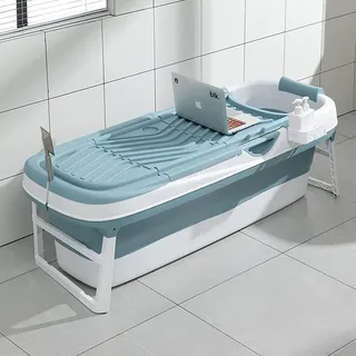 Schwänlein® Faltbare Badewanne Erwachsene 158x64x54cm | Klappbare mobile Badewanne ideal für kleine Badezimmer | foldable bathtub | tragbare Klappbadewanne zum Aufstellen blau