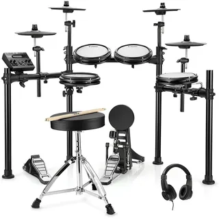 Donner E-Drum E-Drum Elektronisches Schlagzeug für Einsteiger Aufgerüstet DED-200,Set, Trommelhocker/Drumsticks/Kopfhörer/Audiokabel, 5 Trommeln und 4 Becken