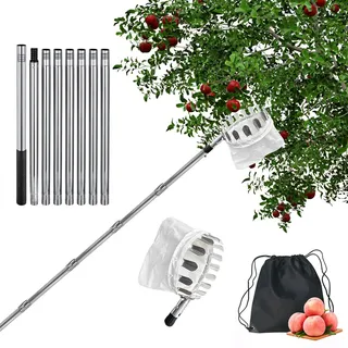 Jiahuade 3.2M Apfelpflücker,Kirschenpflücker mit Teleskopstiel,Obstpflücker für Kirschen,Pflaumenpflücker,Obstpflücker mit Teleskopstiel,Fruit Picker