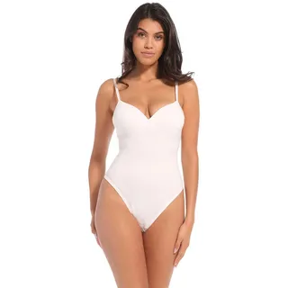 Magic Bodyfashion Shaping-Body MAGIC BODYFASHION "Soft Thong Body", Damen, Gr. S, N-Gr, weiß, Stoff, Obermaterial: 80% Baumwolle, 11% Polyamid, 9% Elasthan, unifarben, eng, V-Ausschnitt, Bodys, schmale, verstellbare Träger