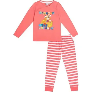 COFI Paw Patrol Schlafanzug Mädchen - Christmas Kinder Winter Pyjama Set Weihnachten Langarm mit Hose Coral/Weiß 110/116