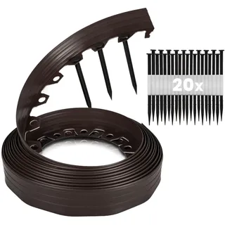 GARDENIX Flexible Rasenkante Kunststoff - Wetterbeständige Rasenabgrenzung Beeteinfassung Rund - Blumenbeet Umrandung - Braun, 10 m, 20 Erdanker, 6 cm Höhe
