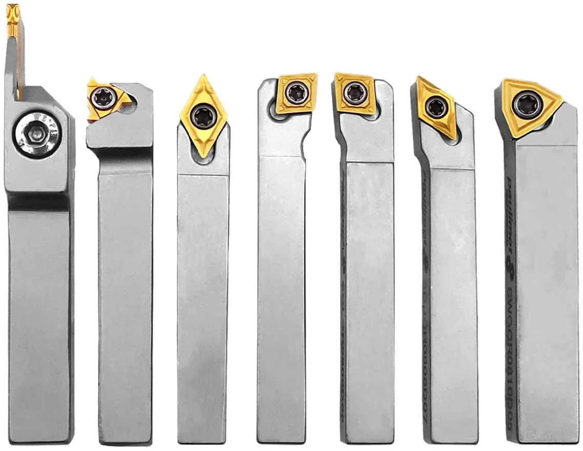 Drehmeißel-Set mit Wendeplatten, vernickelt, 10 mm, 7-teilig