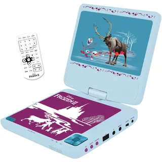 Lexibook, Die Eiskönigin, Tragbarer DVD-Player, 7“ drehbarer Bildschirm für Kinder, Fernbedienung, Kfz-Ladegerät, USB-Anschluss, wiederaufladbare Batterie, blau/lila, DVDP6FZ