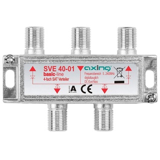 Axing SVE 40-01 4-Fach SAT-Verteiler Splitter mit DC-Durchgang für Satelliten-Anlagen Unicable DVB-T2 HD (5-2400 MHz, Class A