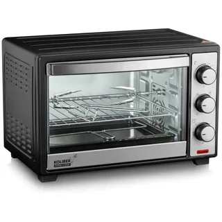 Kompakter Mini Backofen 25L SUPERMAX X-2000-W mit Umluft und Drehspieß Pizzaofen Tischbackofen 1600W - Schwarz