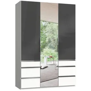 Level 150 x 216 x 58 cm weiß/Grauglas mit Glas- und Spiegeltüren