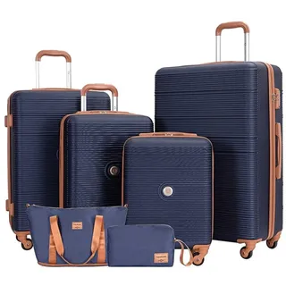 Bari Gepäck Set, 6-teilig, 4 Koffer mit Rollen, Reisetasche und Kulturtasche, Handgepäck - Navy-Blau