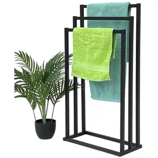DanDiBo Ambiente DanDiBo Handtuchhalter Stehend Schwarz Metall KW449 3-armig Badetuchhalter mit 3 Handtuchstangen Badezimmer Badezimmermöbel Modern
