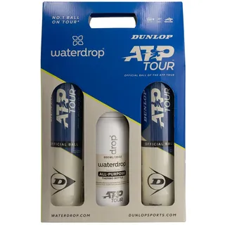 Dunlop ATP Tour Waterdrop® Set – 2X 4er Dosen Tennisbälle, 600ml Thermosflasche + 3X Microlytes Berry