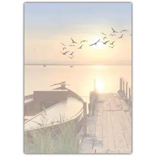 Motiv Briefpapier (MPA-5198, DIN A4, 100 Blatt) Motivpapier Steg am Meer mit Boot und Vögeln bei Sonnenschein