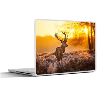 MuchoWow Laptop-Aufkleber Hirsche - Tiere - Sonnenuntergang - Winter - Heidekraut - Natur, (1tlg), Aufkleber Geeignet für Laptops, Schutz vor Kratzern, Sticker, 30x22 cm bunt Ø 37.04 cm x 30 cm x 22 cm