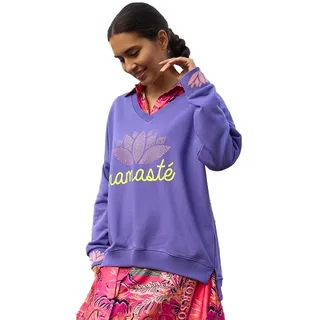 Miss Goodlife Damen Sweatshirt, Namaste V-Neck, MG12981, lila/Neonyellow, M - M