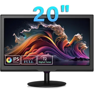 TV 20 Zoll, Kleiner Fernseher mit digitalem T2-Tuner H.256 Freeview-Empfänger, 12 Volt TV, eingebauter HDMI, USB, RCA, VGA-Eingänge, geeignet für Schlafzimmer,Wohnwagen