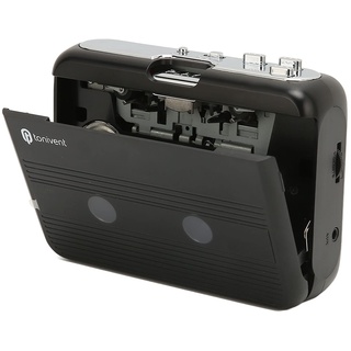 Tragbarer kabelloser Kassettenrecorder mit Kopfhörer, Stereo-Retro-FM-Kassettenrecorder, Auto-Reverse, 2AA-Batterie oder USB-betrieben, für unterwegs, Schwarz