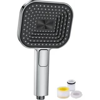 rekovan Duschkopf Wassersparend, Duschbrause Groß 135mm, Handbrause mit Antikalk-Funktion 【Lebensmittelechtes Silikon】【43% Wassereinsparung】, AirMix Brausekopf Dusche mit 3 Strahlarten, Chrom (Ohne Schlauch)