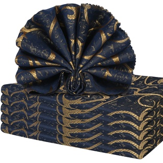 Skycase 6er-Set Stoffservietten,Jacquard Servietten Stoff,Stoffservietten mit Damast Muster, Hochwertigem Leinenservietten für Familienessen Hochzeiten Küche Festlich Cafe Dekoration [48 * 48cm],Blau