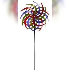 Lex XXL Metall Doppel Windrad bunt Windspiel Gartendeko Balkon Terrasse 210x61cm
