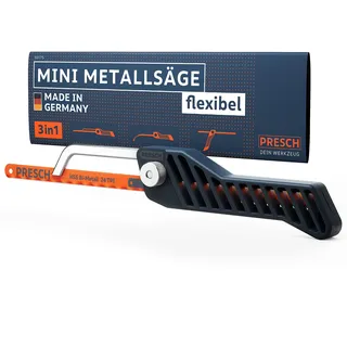 Presch Mini Metallsäge Flexibel 300mm - 3in1 Bügelsäge inkl. Metallsägeblatt - Verstellbarer Sägehandgriff mit Sägeblatt für Metall - Kleine Eisensäge - Junior Hacksaw
