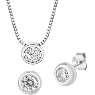 Schmuckset ZEEME "925 Sterling Silber Zirkonia", weiß, Schmuck-Sets, Damen, 42 + 3cm, Silber 925 (Sterlingsilber), glänzend