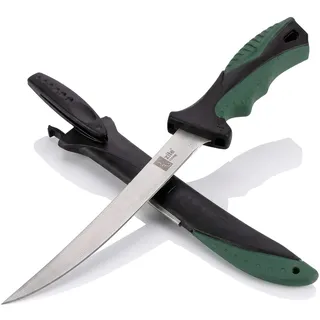 Zite Fishing Filetiermesser Fisch - 36 cm Lang & Kunststoffscheide - Mit Messer-Schärfer - Anti-Rutsch Griff - Fische & mehr Filetieren, Fischmesser, Angelmesser, Filitiermesser scharf Fisch