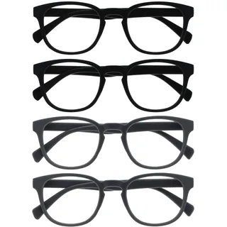 OPULIZE Pop Lesebrille 4er Pack Keck Rund Matt Rahmen Federscharniere Kratzfest Schwarz Grau Herren Damen RRRR2-1177 +2.50