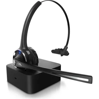 CSL Mono Bluetooth Headset mit Ladestation, Kopfhörer mit flexiblem Mikrofon, Multipoint, kabellos, leicht, freisprechen, Chat Callcenter Meeting