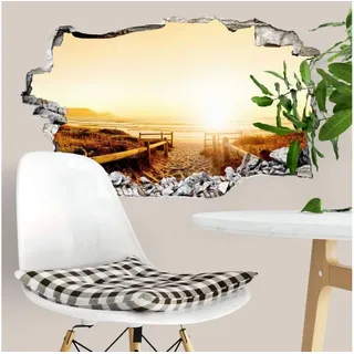 K&L Wall Art Wandtattoo 3D Wandtattoo Aufkleber Badezimmer Feng Shui Sonnenuntergang am Strand, Mauerdurchbruch Wandbild selbstklebend bunt 100 cm x 61 cm
