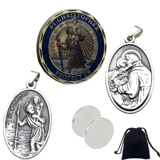 RNXSIB Christopherus Auto Magnet, Heiliger Christophorus Auto Plakette, 4 cm Durchmesser, 3 mm Dicke, Mit Retro Gold Anhänger Und Schwarzer Aufbewahrungstasche