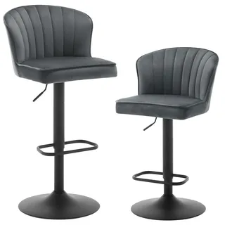 EUGAD 2er Set Barhocker höhenverstellbar, Barstuhl 360° drehbar, Küchenhocker mit Rückenlehne Fußstütze, für Kücheninsel Wohnzimmer, aus Samtbezug Polsterung Metallgestell, Dunkelgrau, 1056BY-2