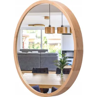 STOLARNIA PIKA Spiegel Rund Holz Eiche - Wandspiegel mit Holzrahmen (∅47 cm) - Runder Badspiegel für Badezimmer, Flur, Wohnzimmer, Schlafzimmer ... - Braun/Naturbelassen