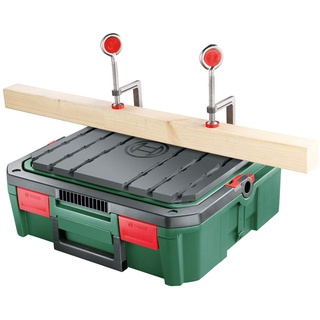 Bosch SystemBox mit integrierter Werkbank-Auflage (Größe S, Zubehör für Bosch Stichsäge PST 700, im Karton)