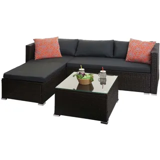 Mendler Poly-Rattan Garnitur HWC-F57, Balkon-/Garten-/Lounge-Set Sofa Sitzgruppe ~ braun, Kissen dunkelgrau mit Deko-Kissen