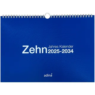 Adina 2025 Adina Zehnjahres-Kalender A4 blau Querformat mit Spiralbindung und Wandaufhängung