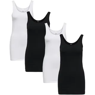 ONLY 4er Pack Damen LIVE Love Long Oberteile Basic Tank Tops, Tank Tops in Schwarz Weiß Mehrfarbig, Größe:S, Farbe:Mehrfarbig1 - S