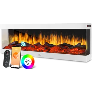 KESSER® Elektrokamin 3D Wandkamin Elektrischer Kamin mit Heizung 9 Farbmodi LED Flammeneffekt, 900/1800 W Kaminofen Wand und Einbaukamin Wandmontage Heizung App-Funktion Fernbedienung