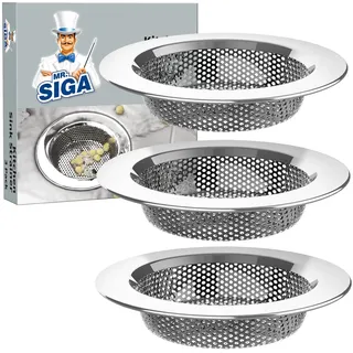 MR.SIGA Abflusssieb Spüle Küche Dusche Waschbecken, Spülbecken Küchenspüle Sieb Edelstahl, Außendurchmesser: 11,2 cm, Innendurchmesser: 7,6 cm, Tiefe: 2,2 cm, 3 Stücke