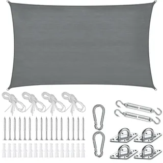 Tectake tectake® Sonnensegel HDPE mit 185 g/m2 und 87 % UV-Schutz, für Balkon, Garten und Terrasse, umfangreiches Montagematerial