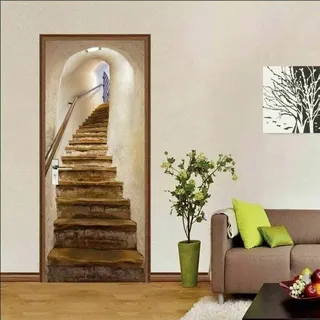 Jalleria - Türaufkleber, 3D-Innenschlafzimmerdekoration, Trompe-l'oeil-Vintage-Wandaufkleber, Treppe, Erwachsene, Kinder, Badezimmer, Poster, 77 x