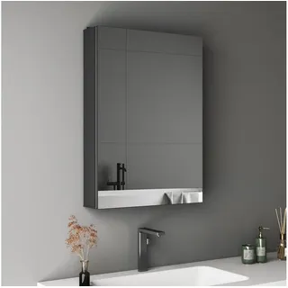 Hopibath Spiegel Schrank Alu Spiegelschrank Badezimmer Eckig Schwarz 50x70 40x60cm (Badezimmerspiegelschrank Wandschrank Badschrank, Doppelseitiger Spiegel, Softclose-Scharnieren), Verstellbare Glasböden, vormontiert geliefert schwarz 50 cm x 70 cm x 12.5 cm