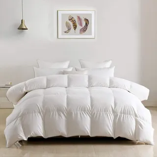 DWR Sommer Daunendecke 155x220 cm, Leichte Sommerdecke, Bettdecke aus Gänsedaunen und Federn,Atmungsaktive Steppdecke,Geräuschloser,Duvet Ökotex und RDS, Wärmeklasse 1, Weiß