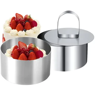NEUSID 4 Stück Dessertringe und Speiseringe Set, 8 cm Edelstahl Servierringe Runde Tortenring Backring mit Pusher Kleine Tortenringe Kuchenring Backringe Anrichteringe für Kuchen DIY Dessert