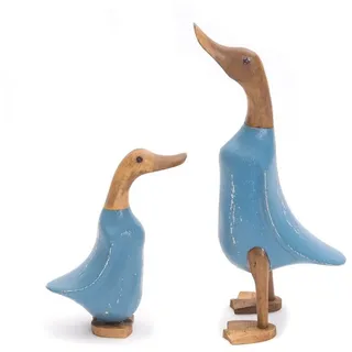 DESIGN DELIGHTS Enten HOLZFIGUREN Set Duck | Mahagoni, Teakholz, 33x20, bunt, 2-teilig | Deko Ente, Enten Skulptur, Holzskulptur, farbige Teak Dekofigur, Tierfigur | Farbe: blau