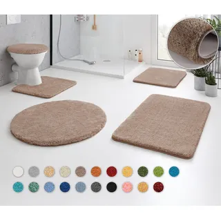 Kleine Wolke Badematte RELAX, Höhe 30 mm, rutschhemmend beschichtet, fußbodenheizungsgeeignet, Polyacryl, rund, Badteppich, Uni Farben, rechteckig, rund & als Set erhältlich beige rund | Ø 100 cm x 30 mm