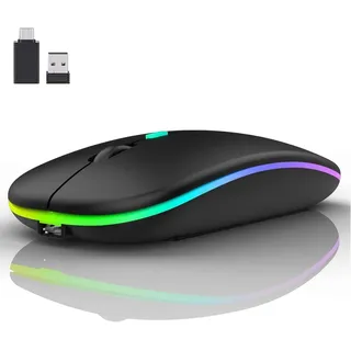 Kabellos (Bluetooth 5.0 + USB 2,4 GHz) Wiederaufladbare Optische Office- Funk Maus, Maus für MacBook Air Pro,iPad,Mac,PC,Computer,Laptop,Desktop - Schwarz