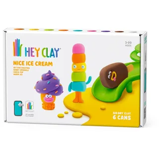 HEY CLAY Nice Ice Cream – lufttrocknendes Ton-Set für Kinder ab 3 Jahren – Kreativ-Set zum Formen (Windy Streusel, warmes Eis, Choco Pop, Serie Nice Ice Cream, 6 Dosen)