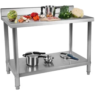 Royal Catering Edelstahl Arbeitstisch - 120 x 60 cm - 110 kg Tragkraft - Aufkantung